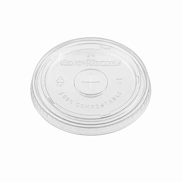 (PLA) Bioplastic Flat(Straw) Lid, 9-24oz (96mm) BPI (20PK/50CT)