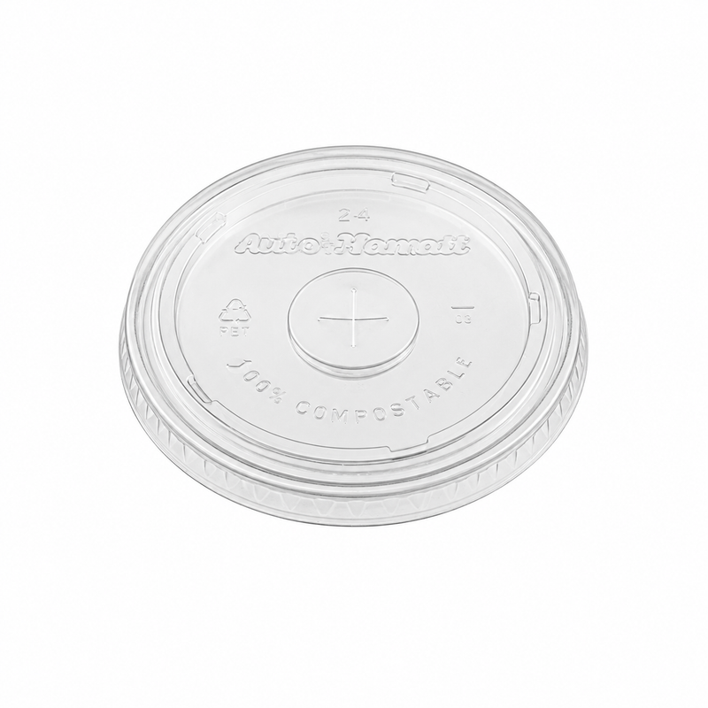 (PLA) Bioplastic Flat(Straw) Lid, 9-24oz (96mm) BPI (20PK/50CT)
