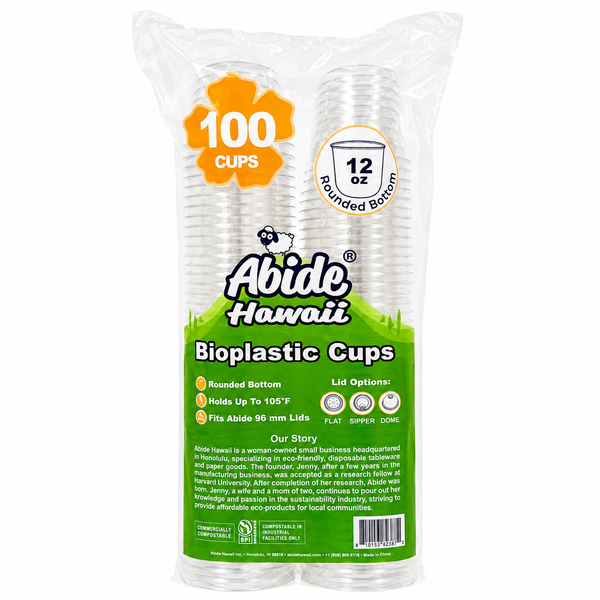 (PLA) Bioplastic Cup 12oz, 16oz and 24oz U bottom (10PK/100CT), BPI Certified, hold temperatures up to 105°F (40°C)