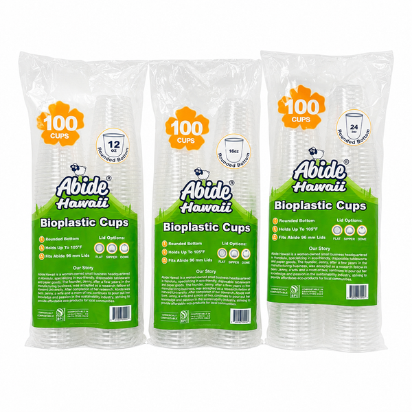 (PLA) Bioplastic Cup 12oz, 16oz and 24oz U bottom (10PK/100CT), BPI Certified, hold temperatures up to 105°F (40°C)