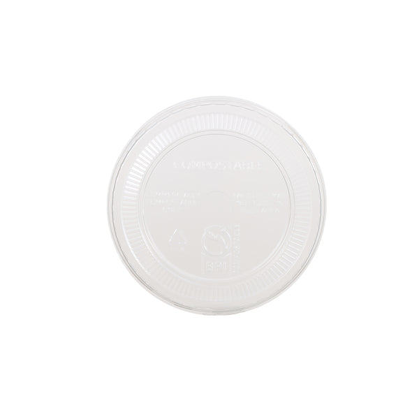 Bioplastic Flat Lid, PLA, Clear, For 9oz-24oz Cup, Cold Only, 96mm Diameter, Compostable, BPI Certified