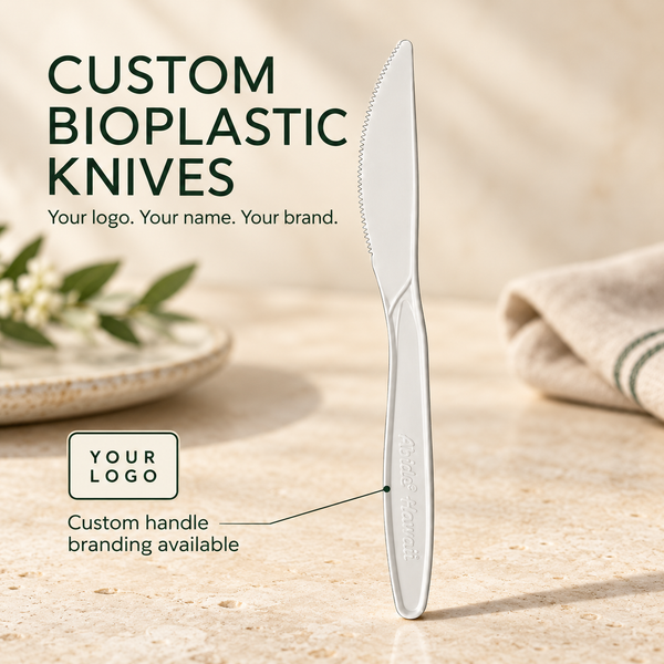 (Custom) (PLA) Bioplastic knives, White Color, Compostable