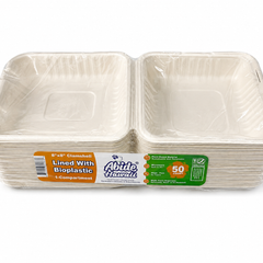 Plant Fiber (PLA) 1-Compartment (4 sizes) Clamshell/Hinged Container (White/Natural color), Heavy Duty, Compostable