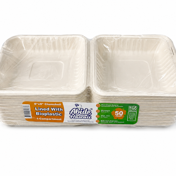 Plant Fiber (PLA) 1-Compartment (4 sizes) Clamshell/Hinged Container (White/Natural color), Heavy Duty, Compostable