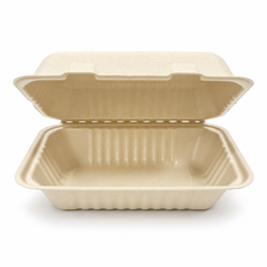 [Abide Hawaii] 9 × 6 in 1 Compartment Fiber Clamshell Containers (Natural Color), PLA-Lined Base, 50 Count