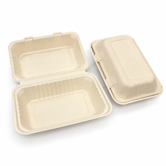 [Abide Hawaii] 9 × 6 in 1 Compartment Fiber Clamshell Containers (Natural Color), PLA-Lined Base, 50 Count