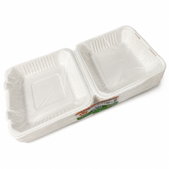 Plant Fiber (PLA) 1-Compartment (4 sizes) Clamshell/Hinged Container (White/Natural color), Heavy Duty, Compostable