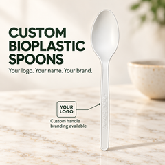 (Custom) (PLA) Bioplastic Spoon, White Color, Compostable