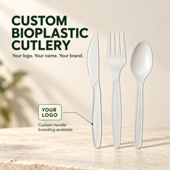 (Custom) Bioplastic PLA Cutlery Kit (Knife,Fork,Spoon,Napkin) (250PK/1CT), Compostable (sold by case only)