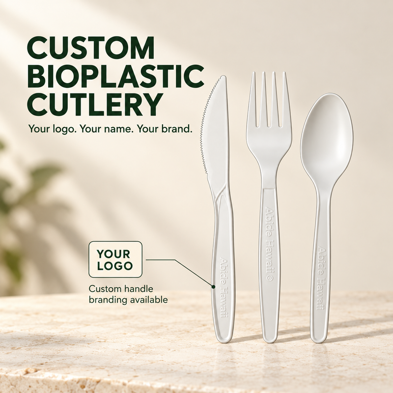 (Custom) Bioplastic PLA Cutlery Kit (Knife,Fork,Spoon,Napkin) (250PK/1CT), Compostable (sold by case only)