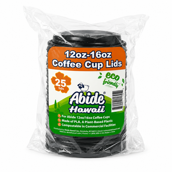 (PLA) Bioplastic Lid, Black Color, For 12-16oz Coffee Lid (20PK/25CT), Compostable