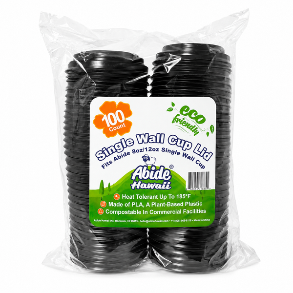 (PLA) Bioplastic Lid, Black Color, For 8-12oz Coffee Lid (100CT), Compostable