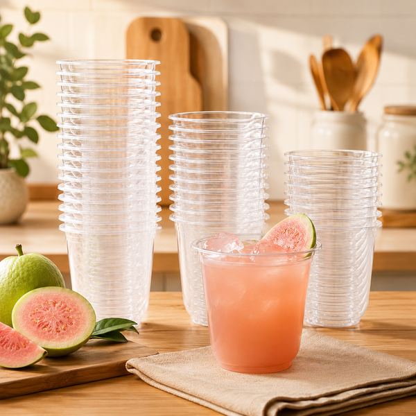(PLA) Bioplastic Cup 12oz, 16oz and 24oz U bottom (10PK/100CT), BPI Certified, hold temperatures up to 105°F (40°C)