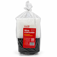 [Hawaii Foodware] 16 oz Microwavable Rectangular Food Containers with Lids, Black, 50 Sets
