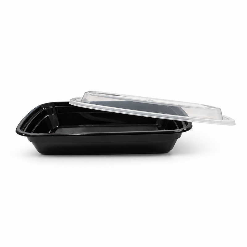 [Hawaii Foodware] 16 oz Microwavable Rectangular Food Containers with Lids, Black, 50 Sets