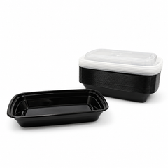 [Hawaii Foodware] 16 oz Microwavable Rectangular Food Containers with Lids, Black, 50 Sets