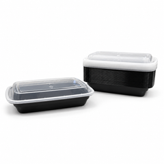 [Hawaii Foodware] 16 oz Microwavable Rectangular Food Containers with Lids, Black, 50 Sets