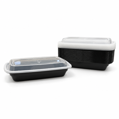 [Hawaii Foodware] 16 oz Microwavable Rectangular Food Containers with Lids, Black, 50 Sets