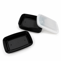 [Hawaii Foodware] 16 oz Microwavable Rectangular Food Containers with Lids, Black, 50 Sets
