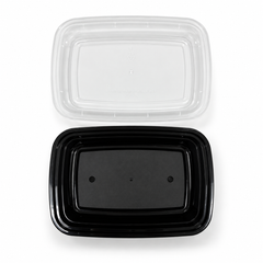 [Hawaii Foodware] 16 oz Microwavable Rectangular Food Containers with Lids, Black, 50 Sets