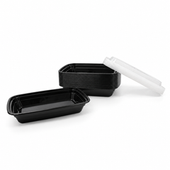 [Hawaii Foodware] 16 oz Microwavable Rectangular Food Containers with Lids, Black, 50 Sets