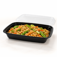[Hawaii Foodware] 16 oz Microwavable Rectangular Food Containers with Lids, Black, 50 Sets