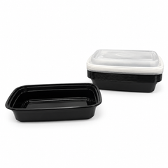 [Hawaii Foodware] 28 oz Microwavable Rectangular Food Containers with Lids, Black, 50 Sets