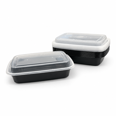 [Hawaii Foodware] 28 oz Microwavable Rectangular Food Containers with Lids, Black, 50 Sets