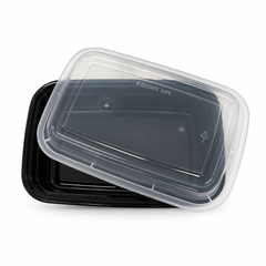 [Hawaii Foodware] 28 oz Microwavable Rectangular Food Containers with Lids, Black, 50 Sets
