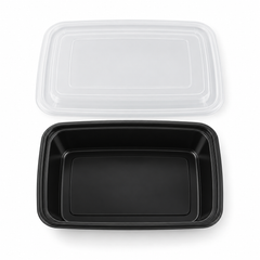 [Hawaii Foodware] 32 oz Microwavable Rectangular Food Containers with Lids, Black, 50 Sets