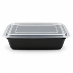 [Hawaii Foodware] 32 oz Microwavable Rectangular Food Containers with Lids, Black, 50 Sets