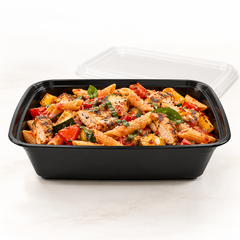 [Hawaii Foodware] 32 oz Microwavable Rectangular Food Containers with Lids, Black, 50 Sets