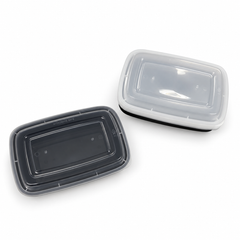 [Hawaii Foodware] 38 oz Microwavable Rectangular Food Containers with Lids, Black, 50 Sets