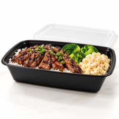 [Hawaii Foodware] 38 oz Microwavable Rectangular Food Containers with Lids, Black, 50 Sets