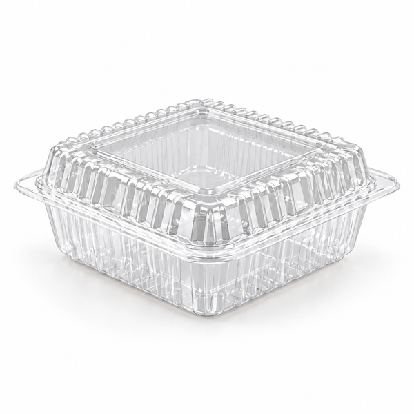 [Hawaii Foodware] PS 6 x 6 in, Hinged Food Containers, Clear, 125 Count