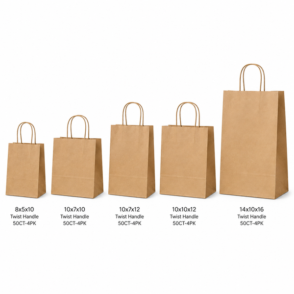 Paper Brown Bags with Twist Handles, (Multiple Sizes), Kraft