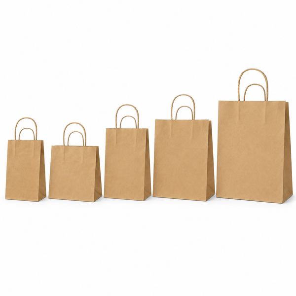 Paper Brown Bags with Twist Handles, (Multiple Sizes), Kraft