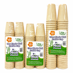 Paper Ripple/Double Wall Cup 8oz, 100% Bamboo Fiber, Neutral Color, Hot/Cold Friendly, To-Go Ready, Compostable