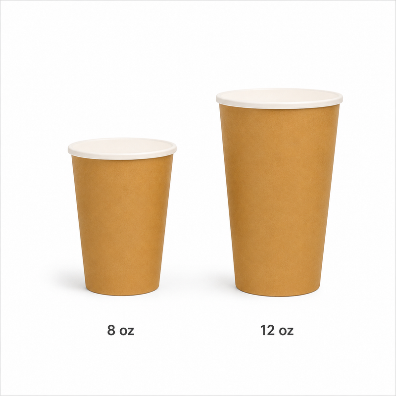 Paper Single Wall Cup (8oz, 12oz) 100% Bamboo Fiber, Neutral Color, For Coffee/Tea/Juice, Hot/Cold Friendly, Compostable