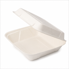 Plant Fiber 1-Compartment (4 sizes) Clamshell/Hinged Container, Sugarcane Bagasse/Bamboo Fiber, White Color, Heavy Duty, Compostable