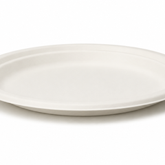 Plant Fiber Round Plate (3 sizes), Sugarcane Bagasse/Bamboo Fiber, White Color, Heavy Duty, Compostable