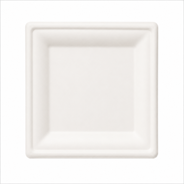 Plant Fiber Square Plate (3 sizes), Sugarcane Bagasse/Bamboo Fiber, White Color, Heavy Duty, Compostable