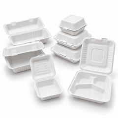 [Abide Hawaii] Fiber Clamshell Containers, White, Multiple Sizes, 50 Count