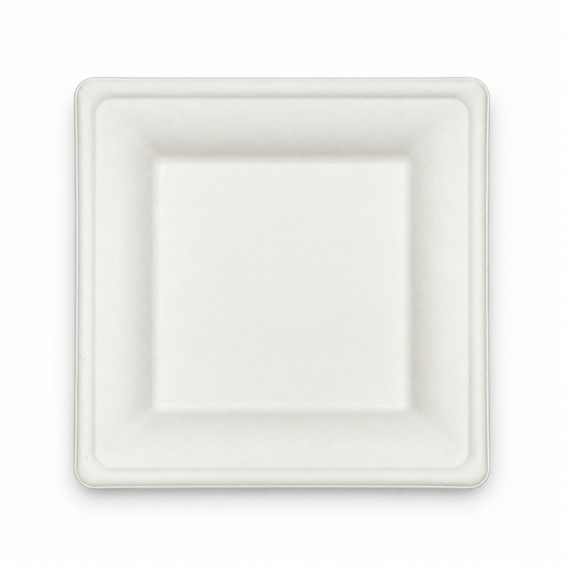 Plant Fiber 3 Sizes Square Plate, White Color, Heavy Duty, Compostable