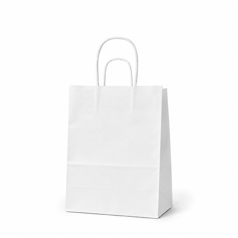 Paper White Bag  (Small)  7x4x8 Twist handle (4PK/50CT)