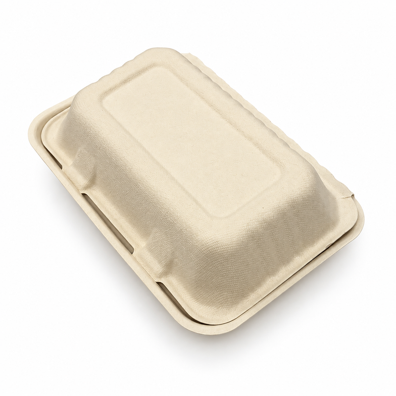 [Abide Hawaii] 9 × 6 in 1 Compartment Fiber Clamshell Containers (Natural Color), PLA-Lined Base, 50 Count