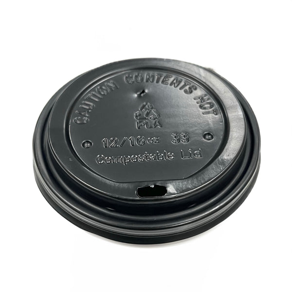 Bioplastic Lid, CPLA, Black Color, For 8oz-12oz Single Wall Cups, Compostable